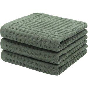 Waffle Hand Towels 3 Pack Olive Green Quick Dry Cotton